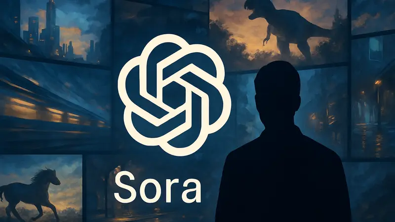 Логотип OpenAI Sora на фоне абстрактного видеоряда, символизирующий закрытие проекта и отзыв инвестиций Disney.