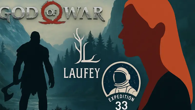 Логотипы игр God of War, Laufey и Expedition 33 с изображением Деборы Энн Уолл.