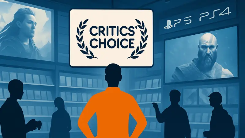 Логотип распродажи "Critics' Choice" в PS Store с играми для PS5 и PS4.