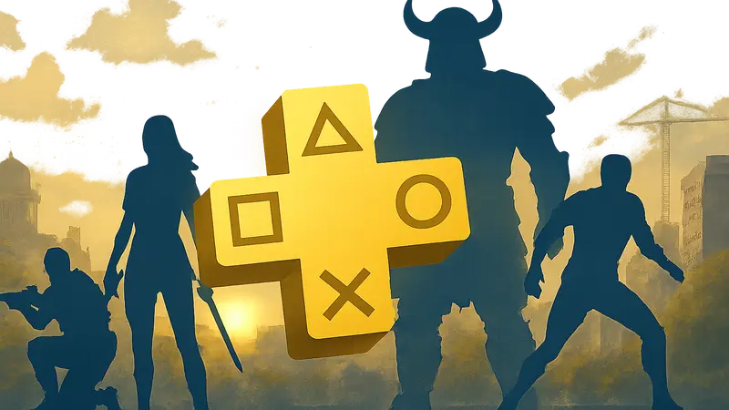 Логотип PlayStation Plus Essential с иконками игр, символизирующими подписку.