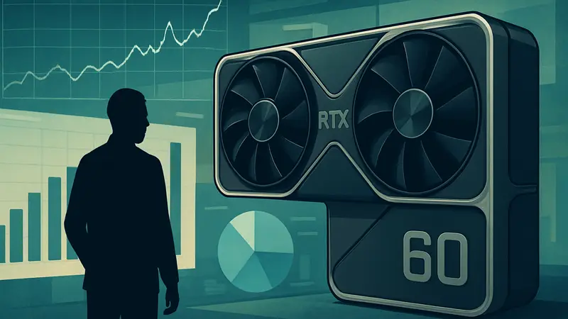 Изображение видеокарты Nvidia RTX с условным обозначением '60-й серии' и графиками данных, символизирующими прогнозы.