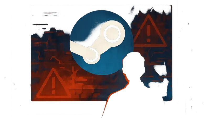 Логотип Steam на фоне ошибки или сбоя в работе сервиса