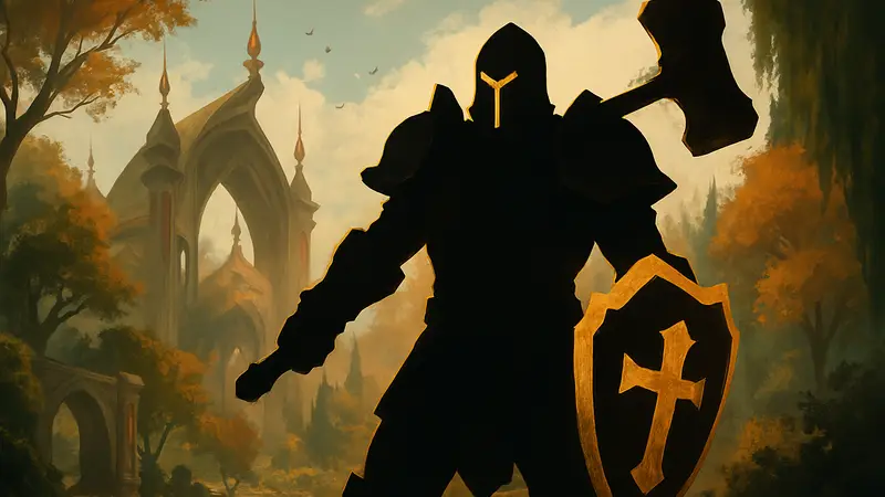 Изображение паладина из World of Warcraft: Midnight, готового к бою или спасению.