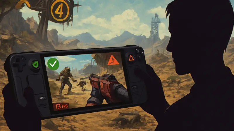 Геймплей Borderlands 4 на портативной консоли Steam Deck, демонстрирующий низкую производительность игры.