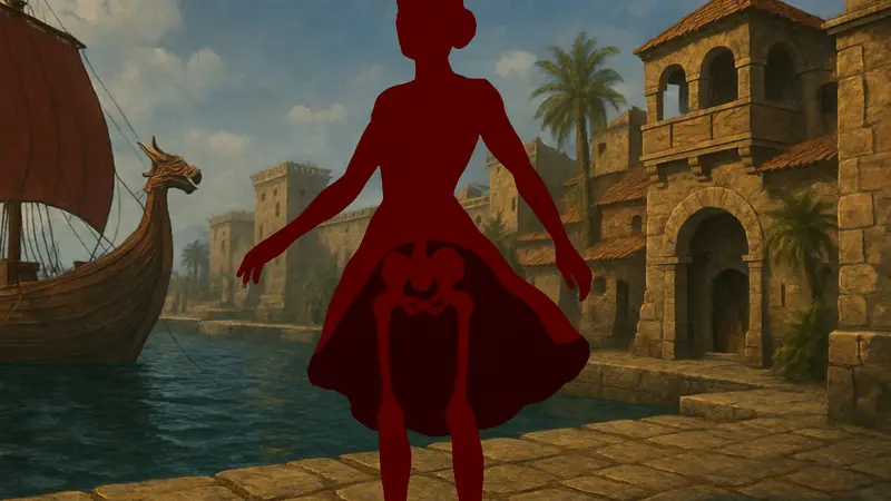 3D-модель женского персонажа из The Elder Scrolls Adventures Redguard, показывающая детали под одеждой.