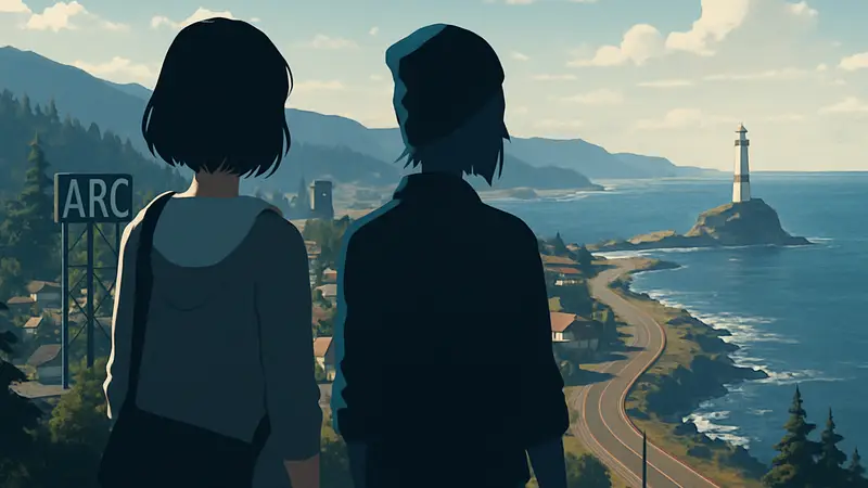 Макс и Хлоя из Life is Strange Reunion на фоне Аркадии Бэй