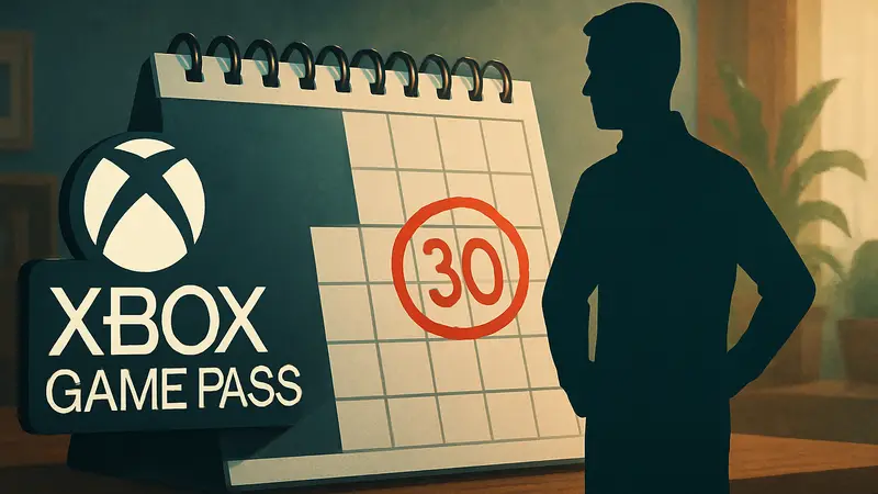 Логотип Xbox Game Pass с календарем, на котором выделено 30 апреля.