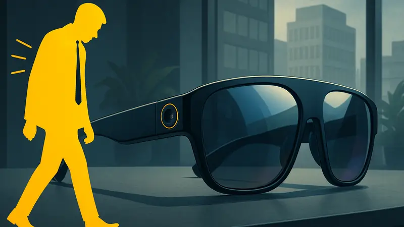 Ушедший руководитель Snap на фоне футуристичных VR-очков Specs, демонстрирующий потерю кадров.