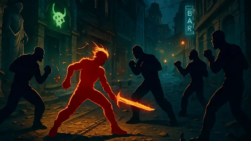 Скриншот из нового рогалика-битемапа на Steam, стилизованный под Hades и Streets of Rage.