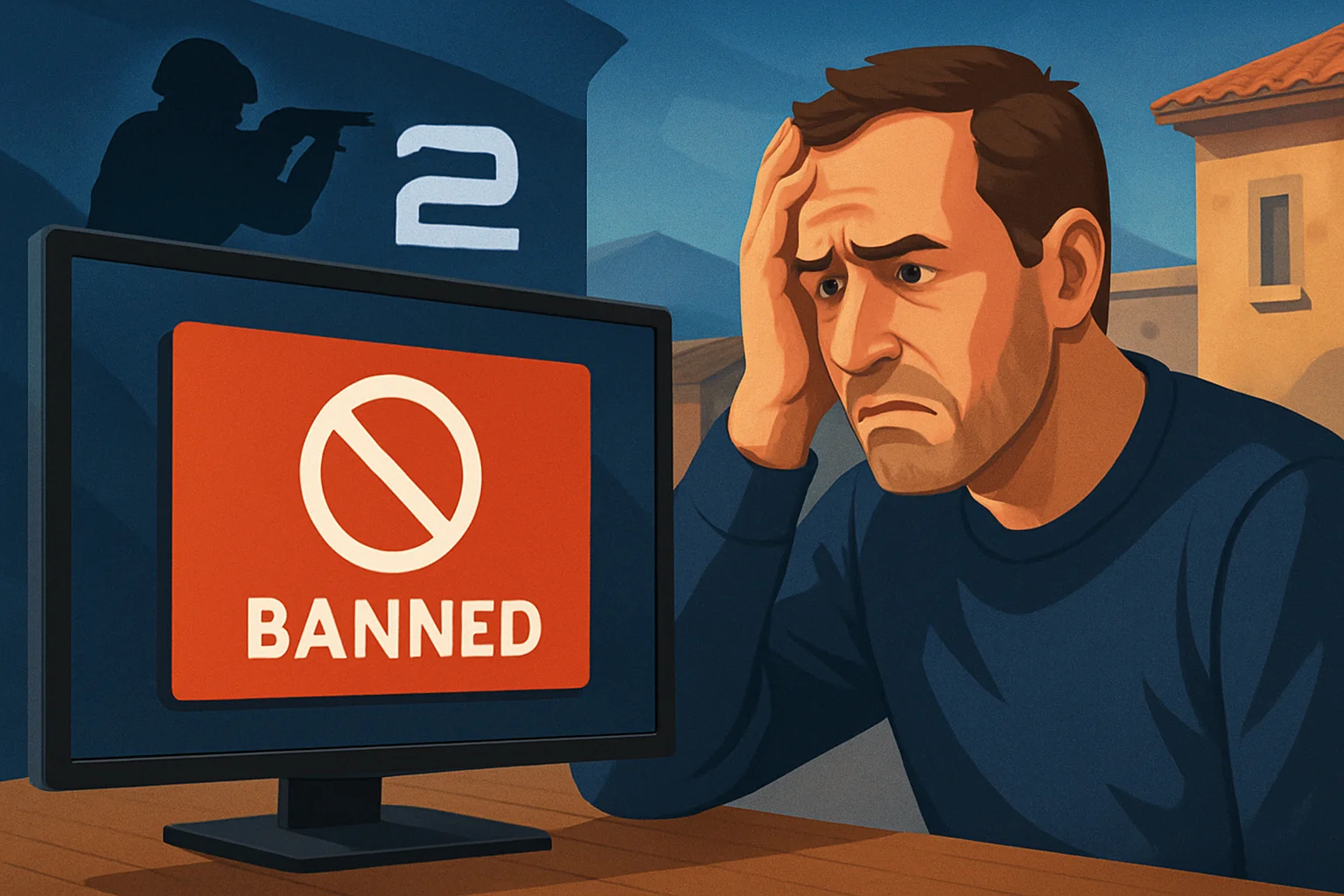 Изображение экрана с сообщением о VAC-бане в Counter-Strike 2, символизирующее несправедливое решение.