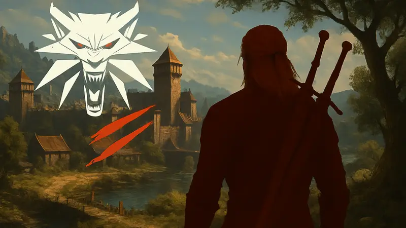 Логотип The Witcher 3 с намёками на DLC, скриншот игры The Witcher 3.