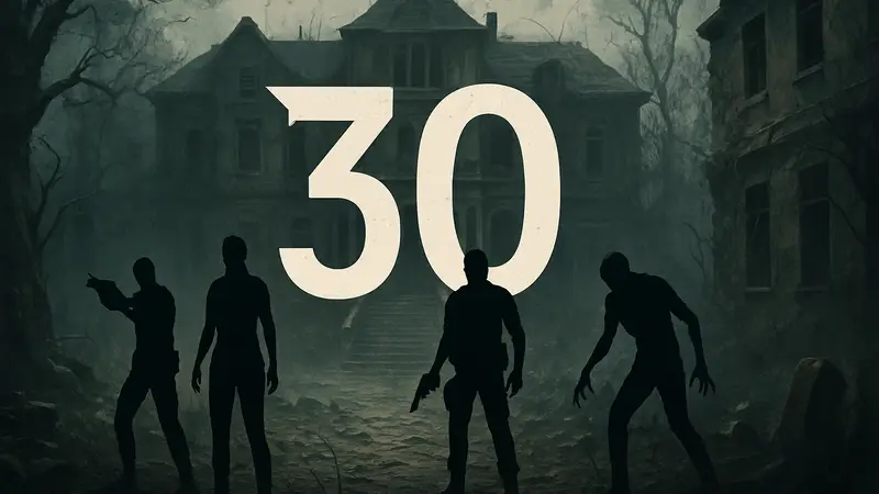 Логотип Resident Evil и 30-летие серии, символизирующие её эволюцию