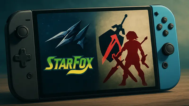 Логотипы игр Star Fox и The Legend of Zelda: Ocarina of Time на фоне Nintendo Switch 2