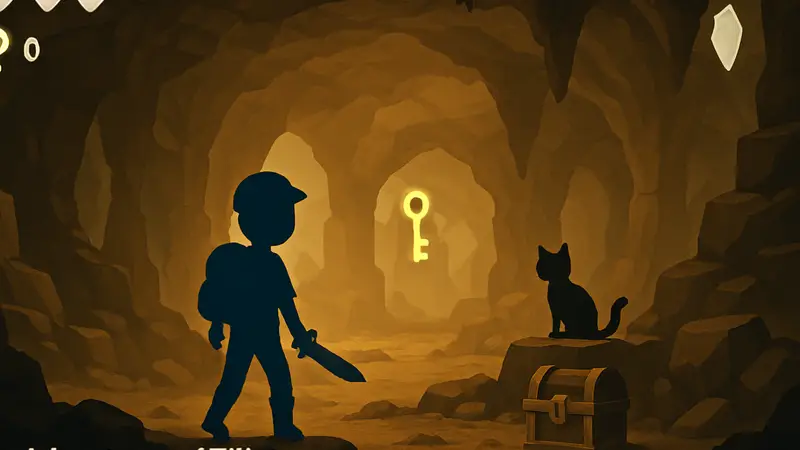 Кадр из игры The Adventures of Elliot, демонстрирующий главного героя в Пещерах Пустыни с элементами UI