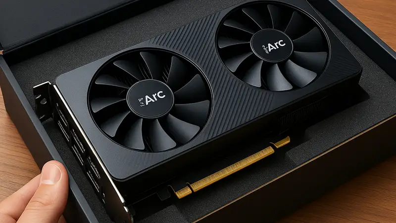 Фото распаковки двухголовой видеокарты Intel Arc Pro B60 Dual 48G Turbo от Maxsun с радиаторами и портами.