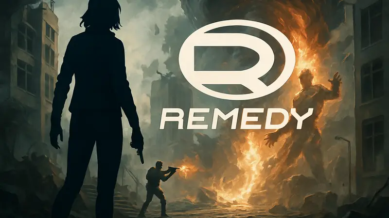 Логотип Remedy Entertainment на фоне скриншота игры.