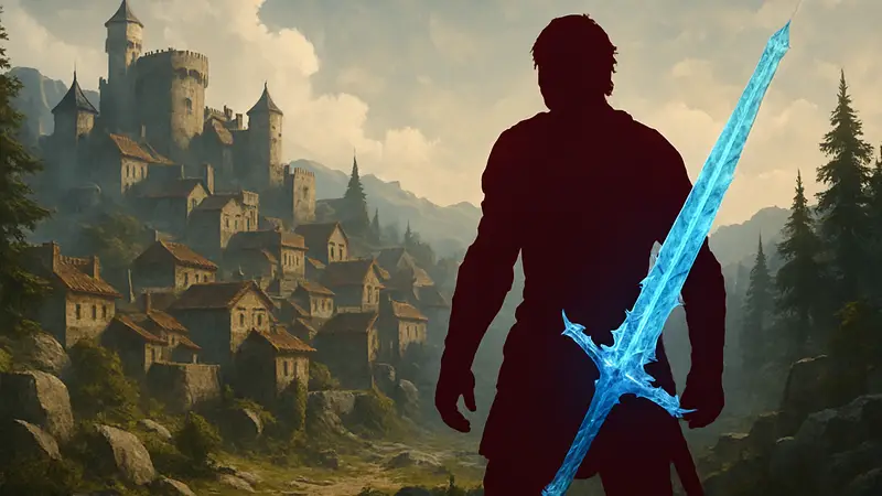 Игрок в Crimson Desert с двуручным мечом «Ледяная Скорбь».