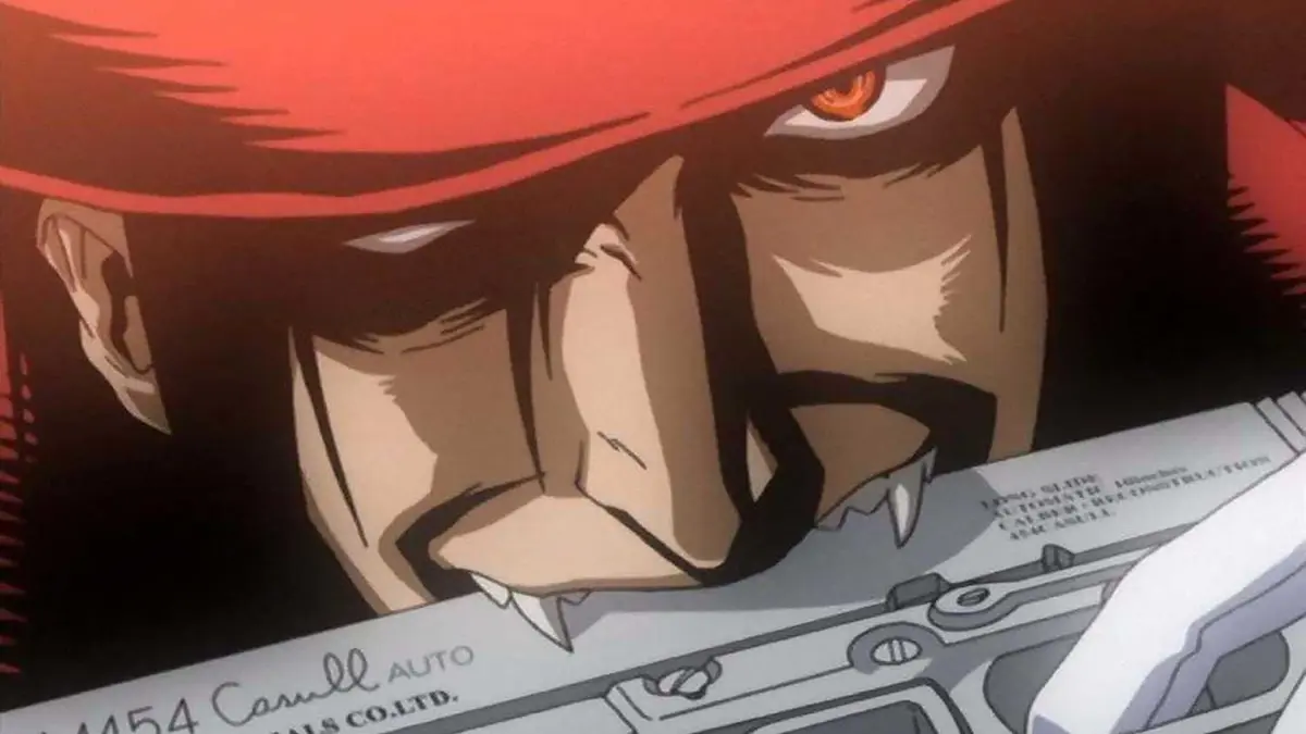Alucard cocking his gun with his teeth in Hellsing Ultimate.
