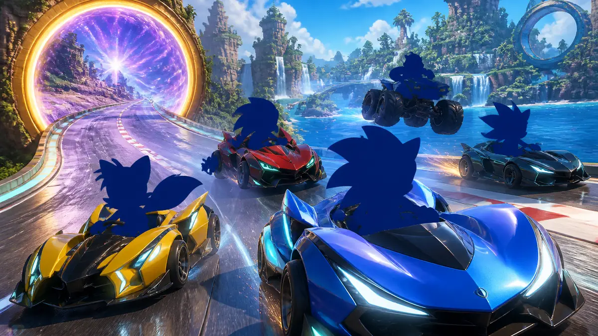 Гонщики на трассе соревнуются на болидах в Sonic Racing CrossWorlds