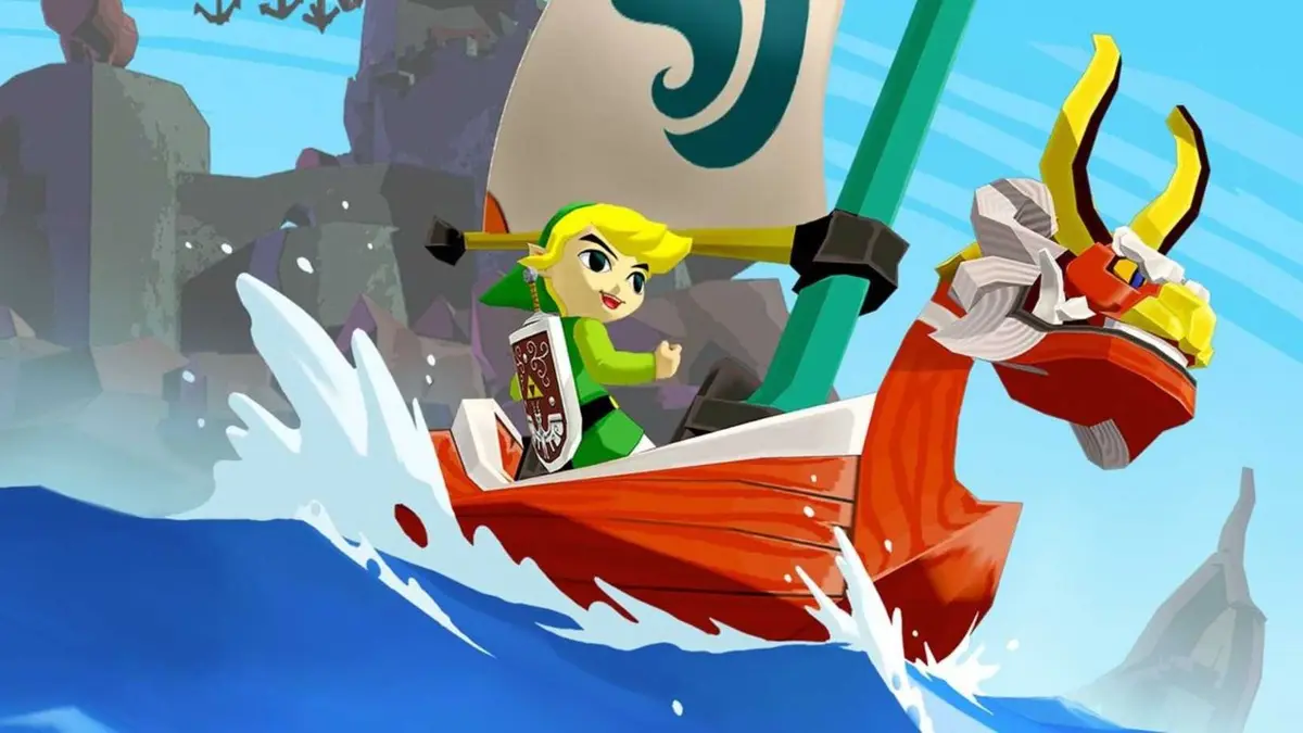 Link in the king of the red lions boat in Zelda Wind Waker