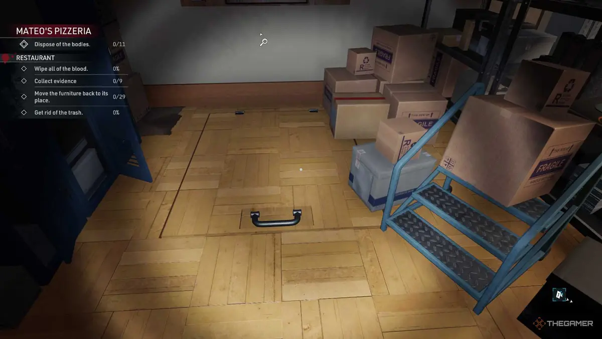 Kovalsky finds a hidden trapdoor in Crime Scene Cleaner