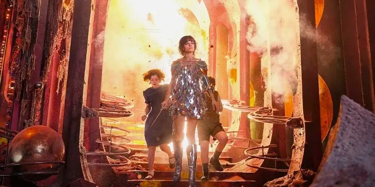 Emma Mackey as Jadis with Digory and Polly in Narnia The Magician's Nephew