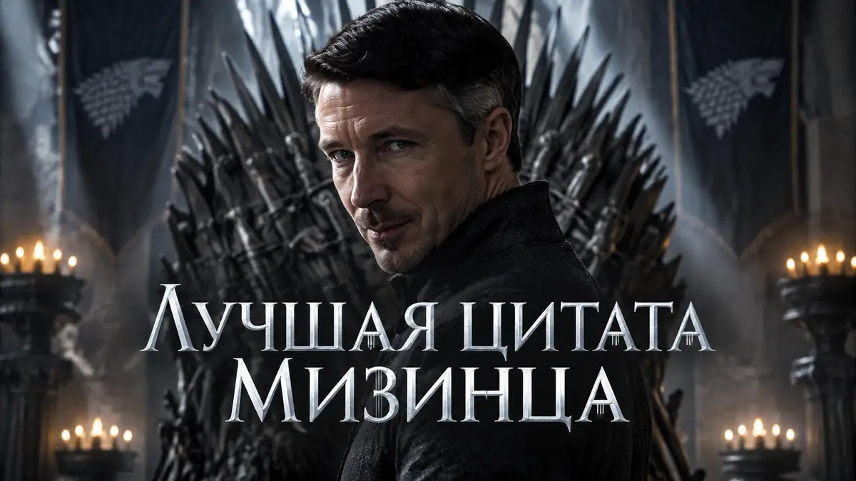Петир Бейлиш Мизинец на фоне Железного трона в сериале Игра престолов постера