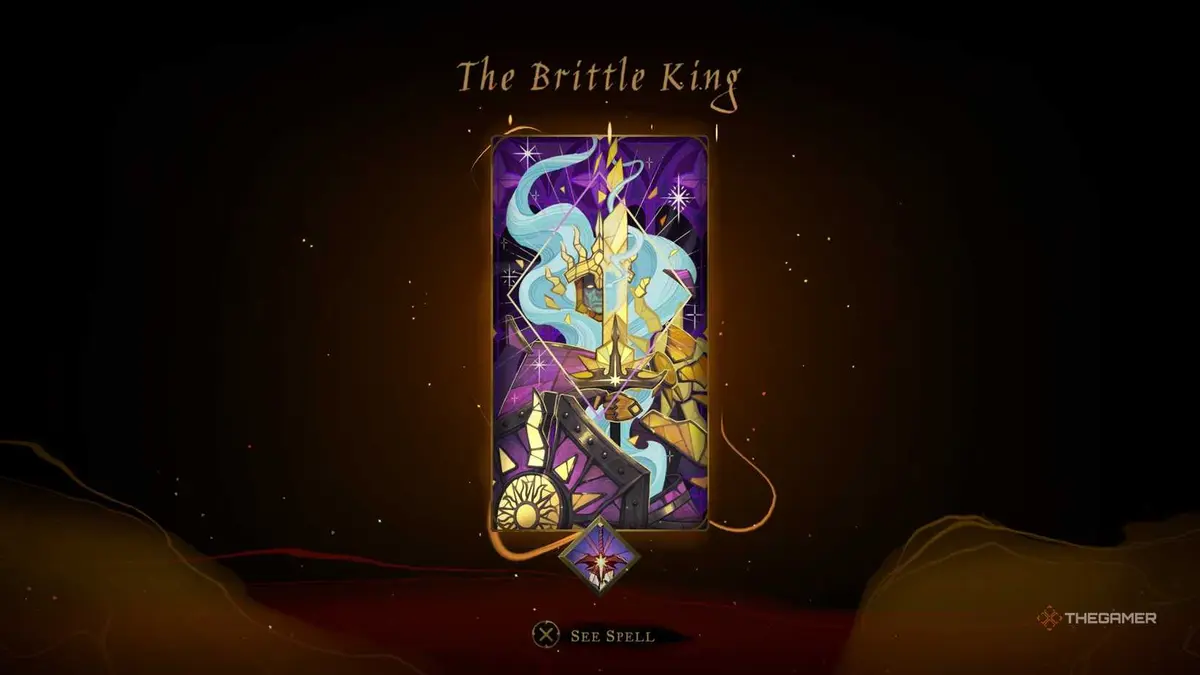 The Brittle King Tarot card being finished in Castlevania: Belmont's Curse.