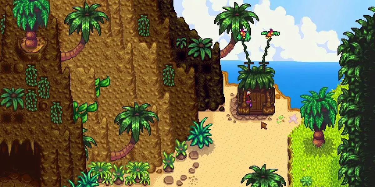 player using the parrot express on Ginger Island in Stardew Valley.