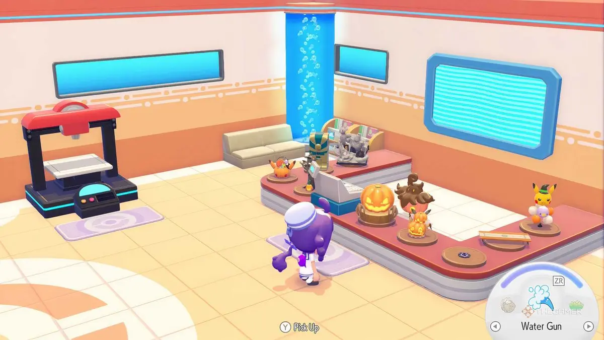 Pumpkaboo selling Halloween items in Pokemon Pokopia.