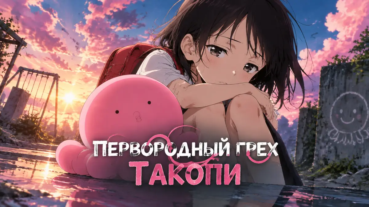 Розовый пришелец Такопи и школьница Сидзука на постере аниме-фильма «Первородный грех Такопи»