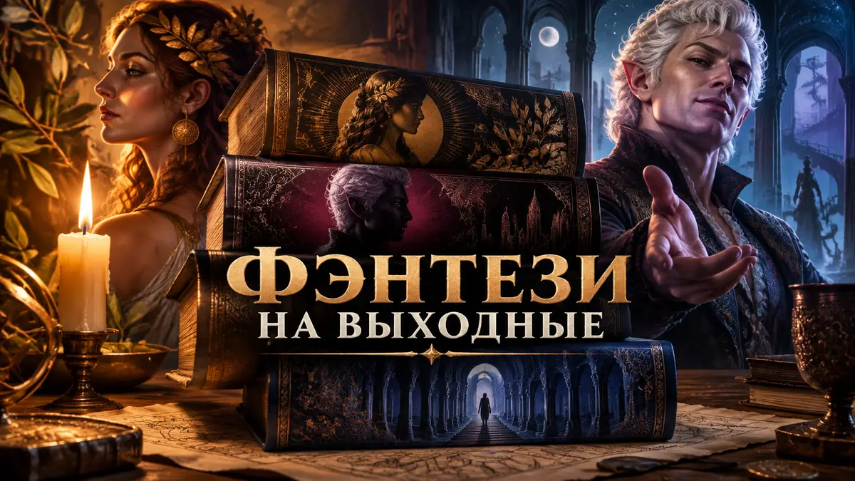 Стопка фэнтези-книг на столе в свете свечи: силуэты Цирцеи, вампира Астариона и бескрайних залов Дома