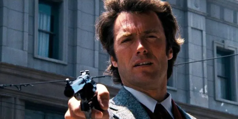 Clint Eastwood as Dirty Harry, aiming his gun.