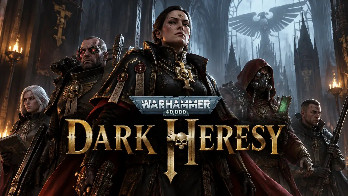 Инквизитор и аколиты в готических доспехах из игры Warhammer 40,000 Dark Heresy