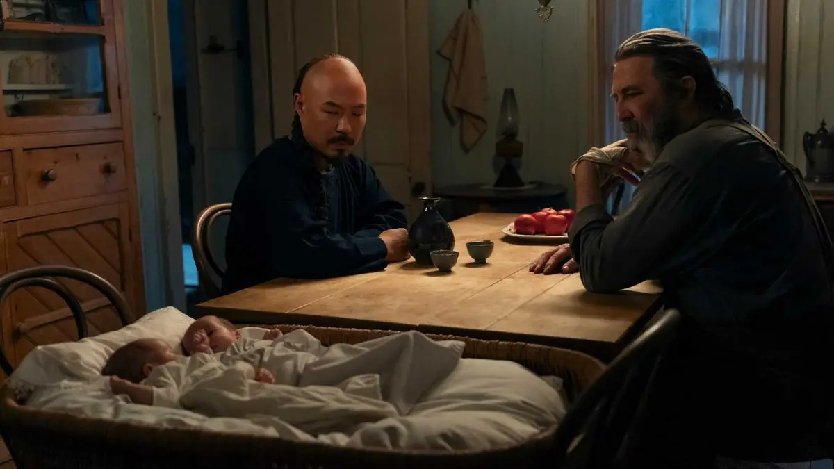 EAST OF EDEN, from left: Hoon Lee, Ciaran Hinds, ‘In the Valley', (Season 1, ep. 103, aired Oct. 1, 2026). photo: Geoffrey Short /