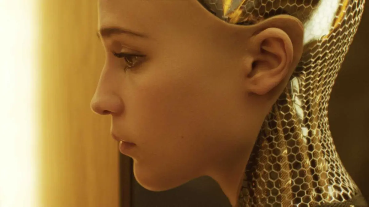 A close-up of Ava's face in Ex Machina