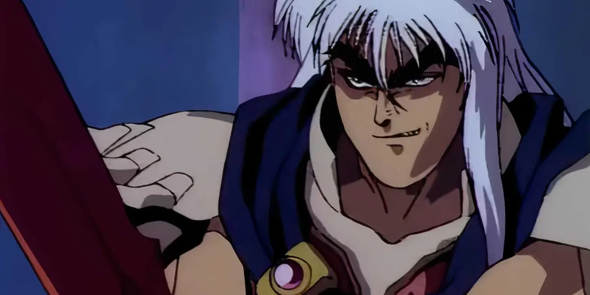 Dark Schneider holds a sword in the 1992 anime adaptation of Bastard Heavy Metal Dark Fantasy