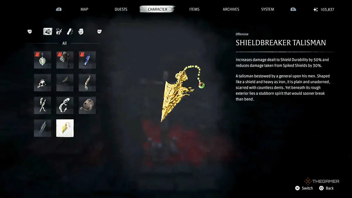Shieldbreaker Talisman from Phantom Blade Zero along with its description.