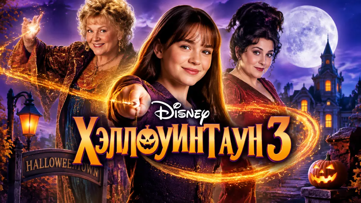 Постер фэнтези фильма Хэллоуинтаун от Disney с ведьмами и магической атмосферой