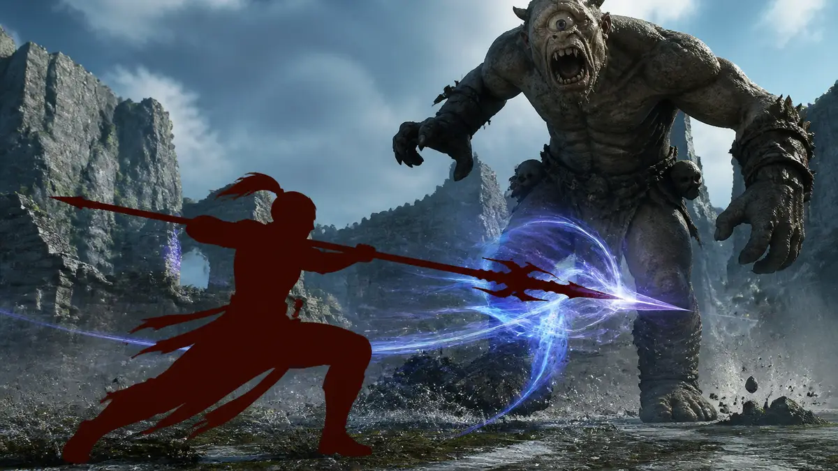 Мистический копьеносец сражается с монстром в Dragon's Dogma 2