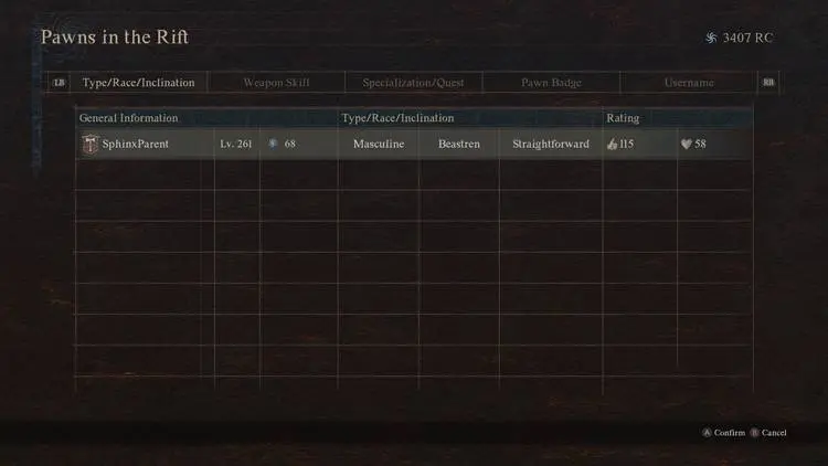 The SphinxParent pawn on the list - Dragon's Dogma 2
