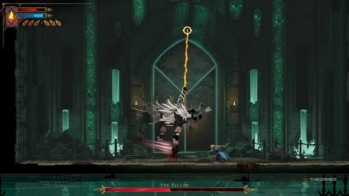 A player beating The Fallen boss and unlocking the tarot card in Castlevania: Belmont's Curse.