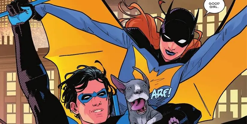 Nightwing and Batgirl vibing in DC Comics.