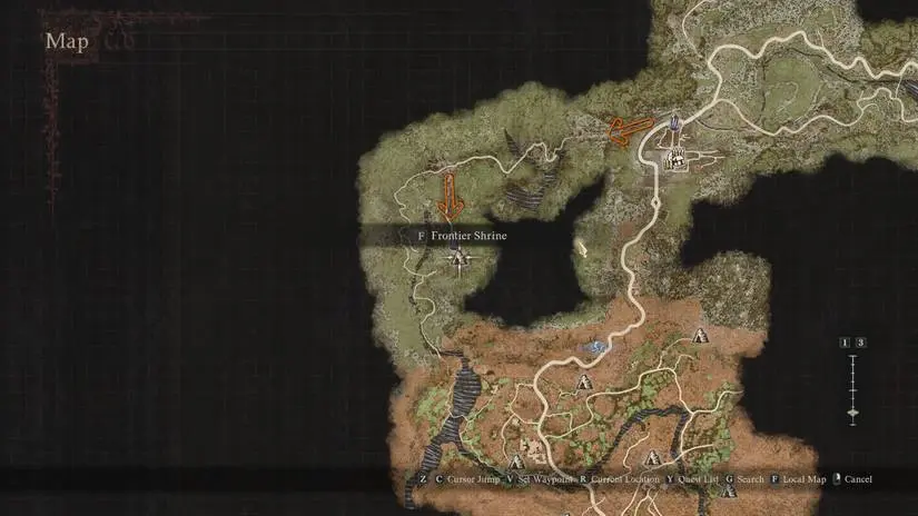 A map showing the Sphinx second shrine location - Dragon's Dogma 2