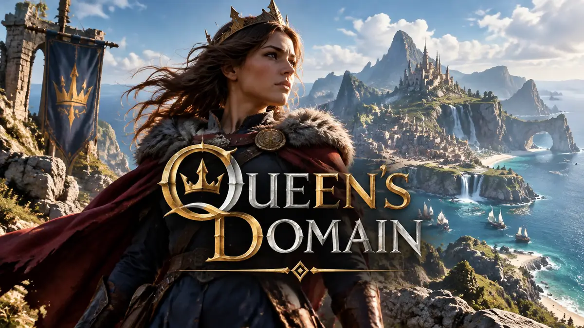 Постер приключенческой игры Queen's Domain с видом острова Isle of Neasied