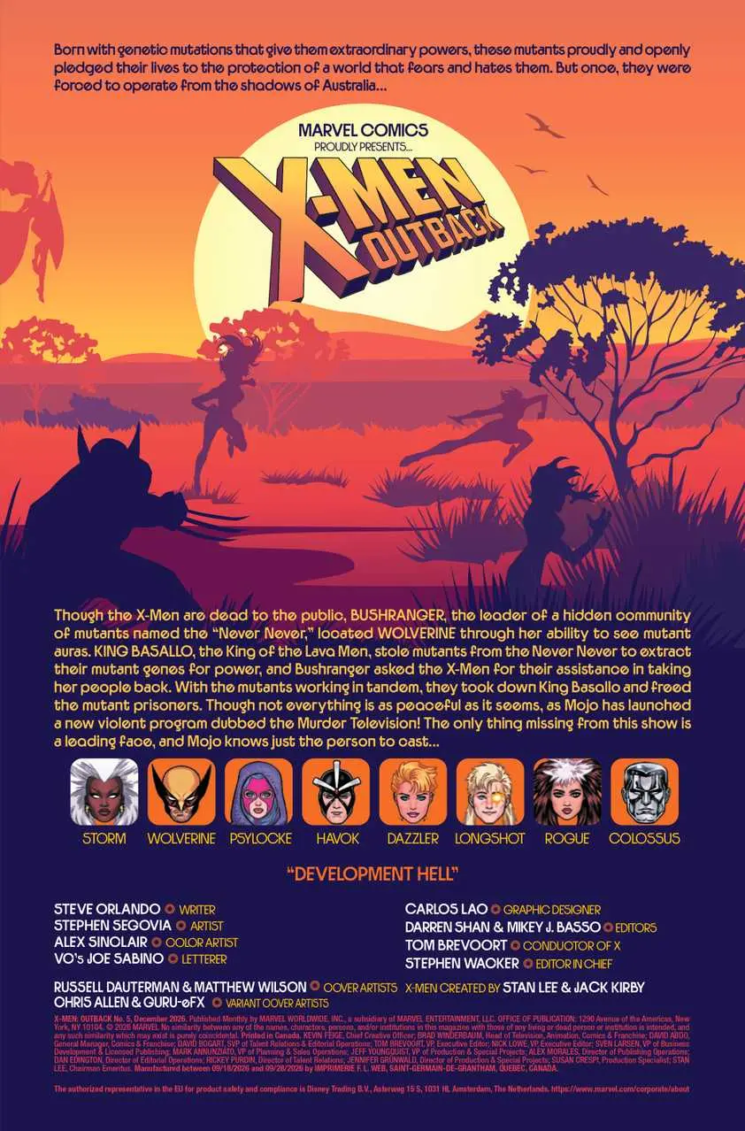 X-Men Outback #5 credits page