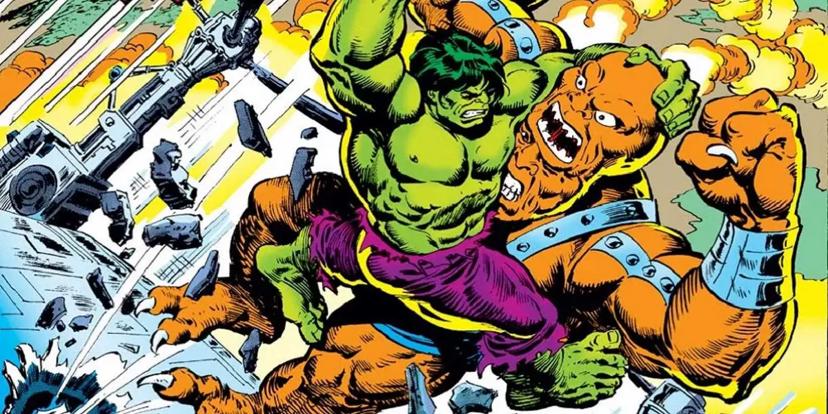 Hulk fights Bi-Beast atop Sky City in Marvel Comics