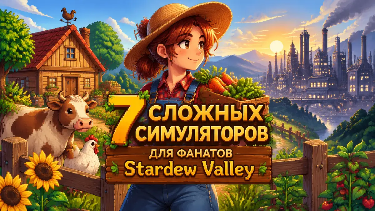 Уютная ферма в стиле Stardew Valley и контуры индустриального города