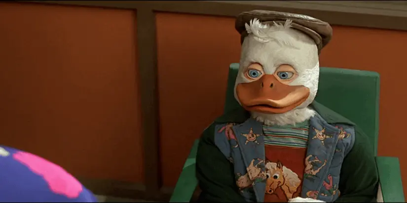 A scene from Howard the Duck features the duck in human clothes