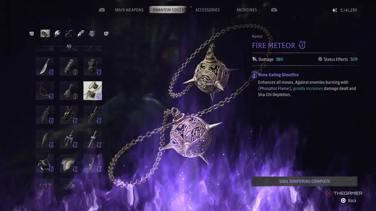 Fire Meteor screen in phantom blade zero.